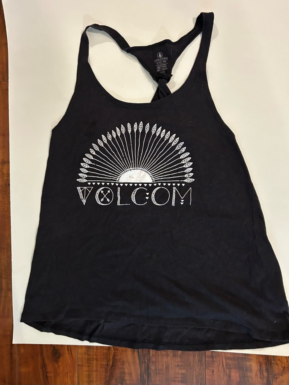 Volcom Black Racerback Tank with White Sunburst Graphic